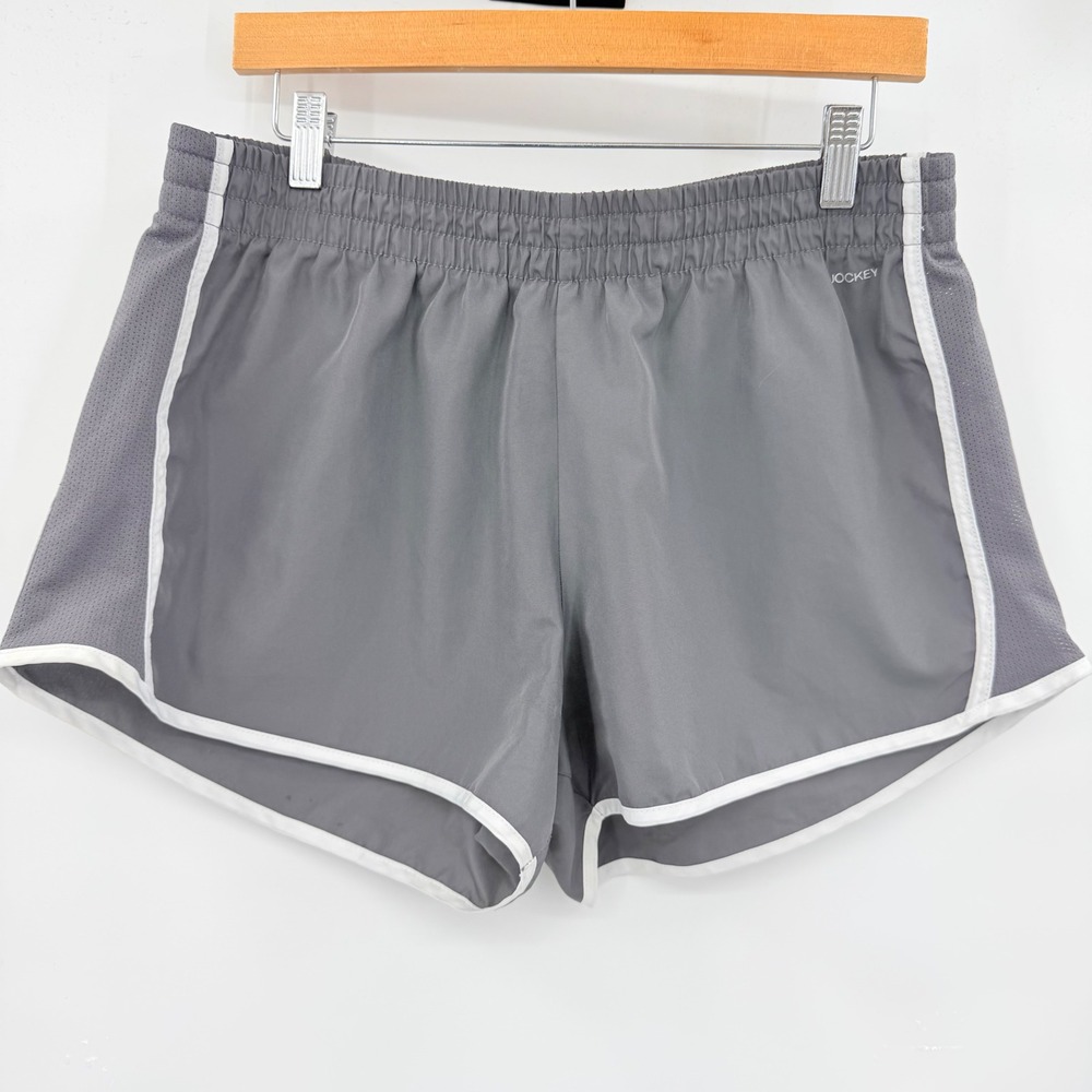 Jockey Womens Gray Running Shorts Mesh Side Panels Athletic Gym Shorts Large